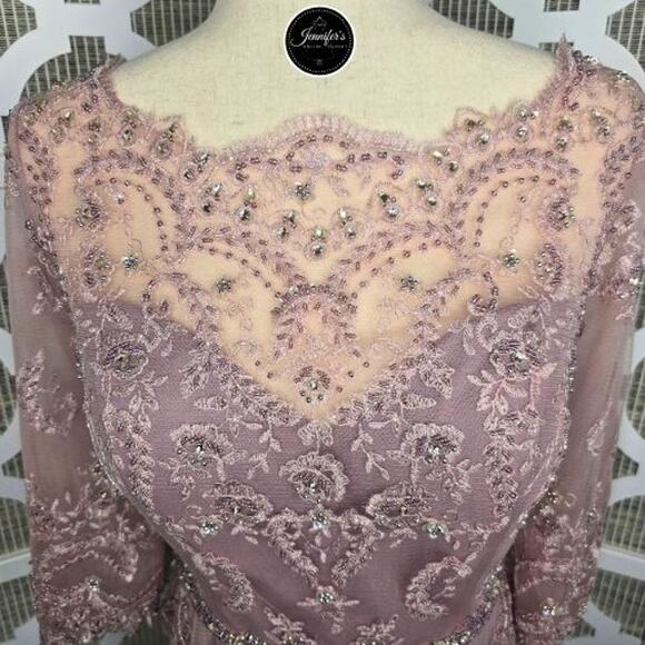 Cameron Blake by Mon Cheri NWT Pink Lace Hand Beaded Illusion Chiffon Gown 10 - Picture 3 of 16